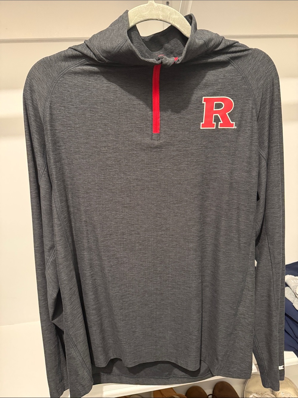 Men's Gray Rutgers Hooded Performance Pullover with Red Accent